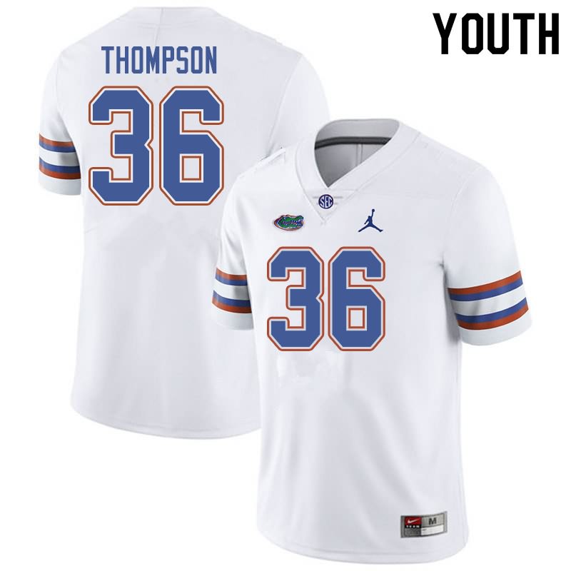 NCAA Florida Gators Trey Thompson Youth #36 Jordan Brand White Stitched Authentic College Football Jersey YXO2264KT